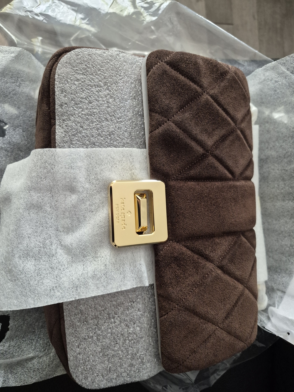 kate spade Quilted Brown Suede Crossbody Bag with Gold Hardware